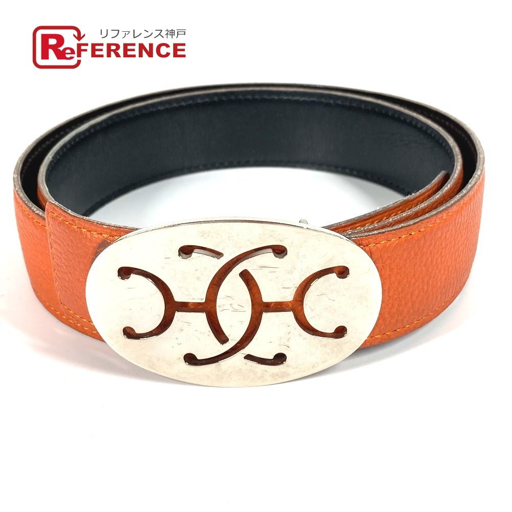 HERMES エルメス ベルト ダブルH ロゴ バックル レザー オレンジ