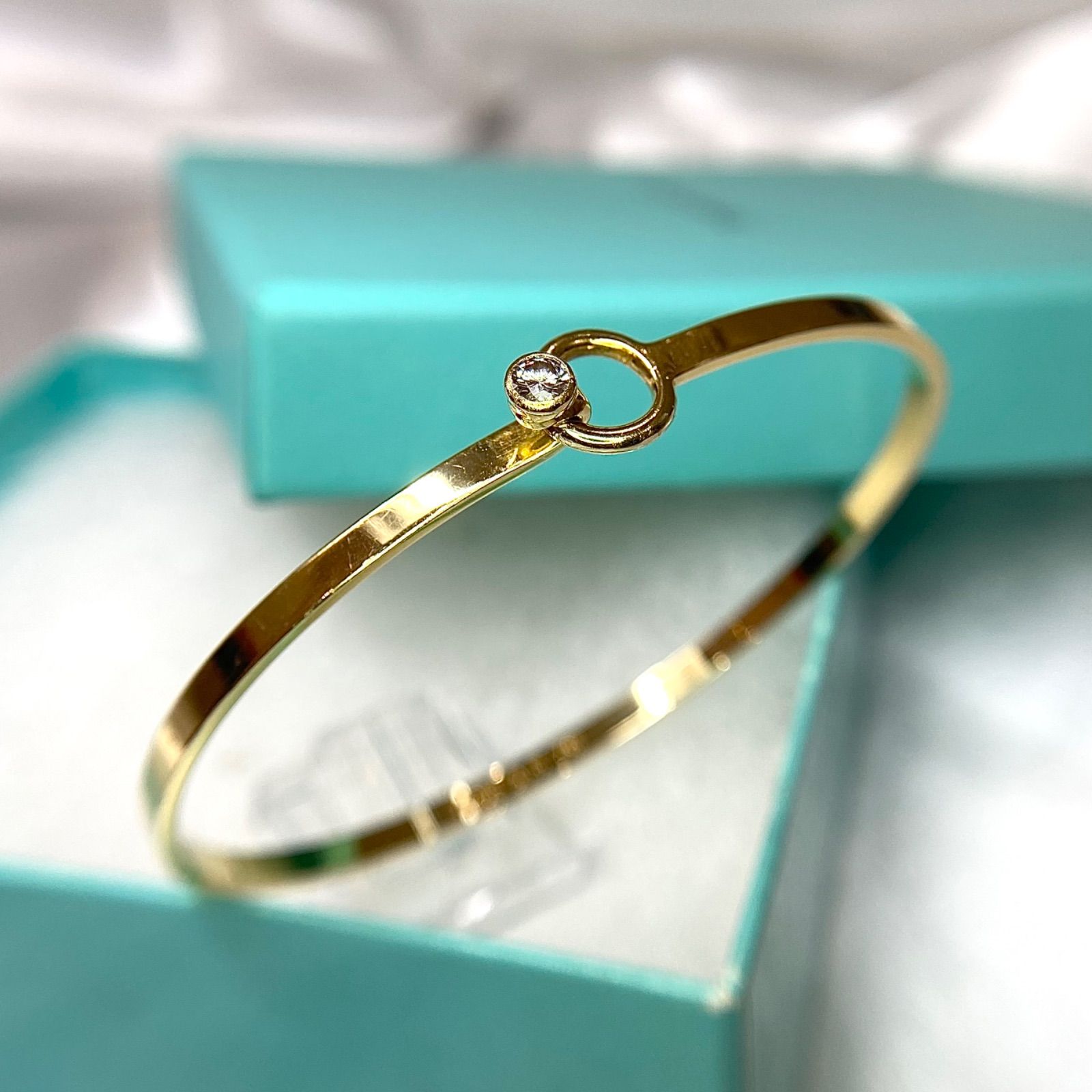 ティファニー TIFFANY-Co. フック-アイ ダイヤ バングル 17cm K18 YG イエローゴールド 750 ブレスレット Diamond Bracelet