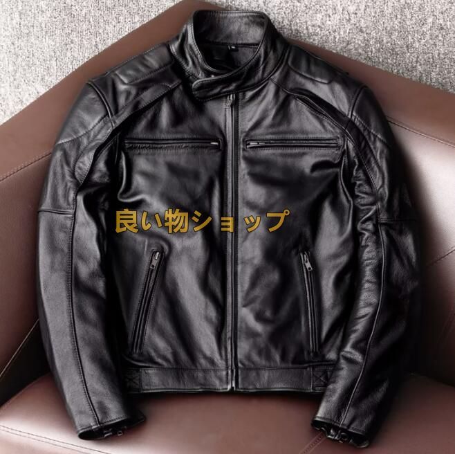 最上級ナッパ*上質牛革 レザージャケット 立ち襟 ライダース フライトジャケット 本革 イタリアンレザー バイクウエア S~5XL