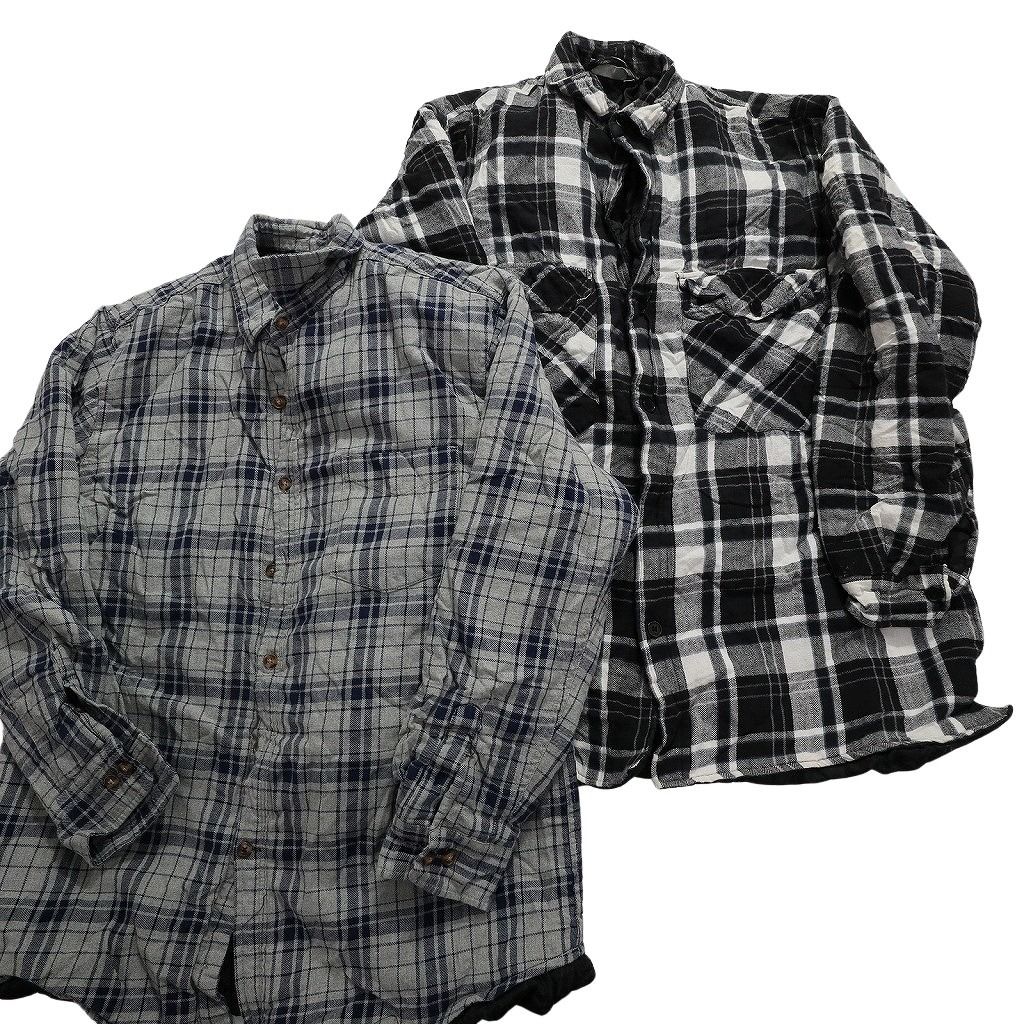 古着卸 まとめ売り 裏地キルティング 長袖シャツ 6枚セット (メンズ L ) シャドーチェック ダブルフラップ ネル NB7895 1円スタート 品質保証，豊富な