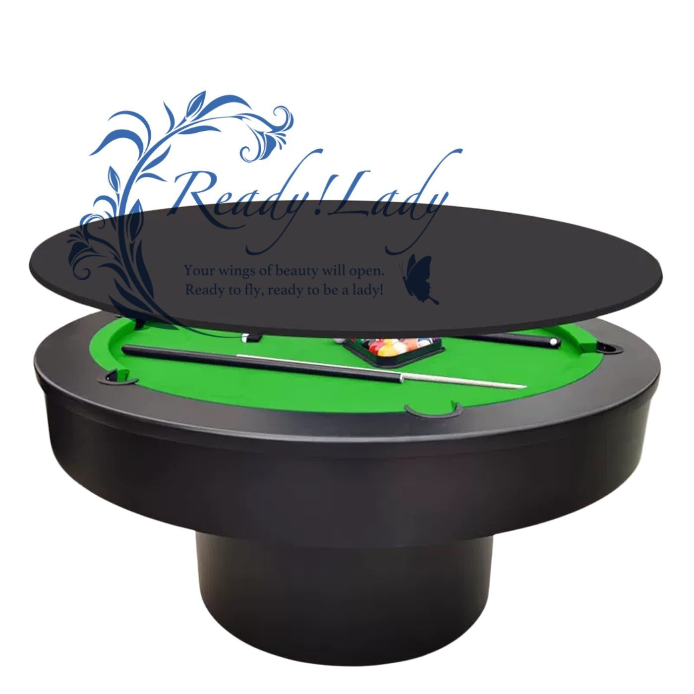 1.6m グリーン 円形ビリヤードテーブル 2in1 ダイニング兼用 コンパクト 家庭用 卓球台 ゲームテーブル 折りたたみ式カバー付き