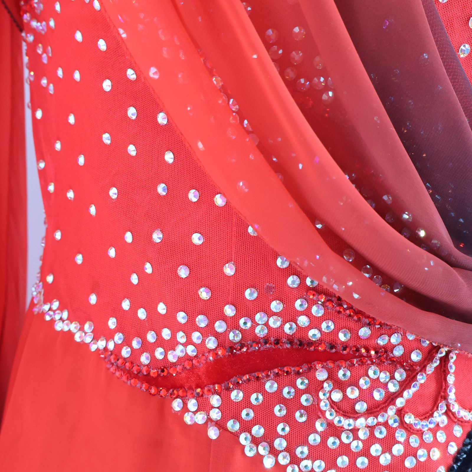 社交ダンス衣装】レッド 白樺ドレス ワンピース ドレス 赤 黒 フロート