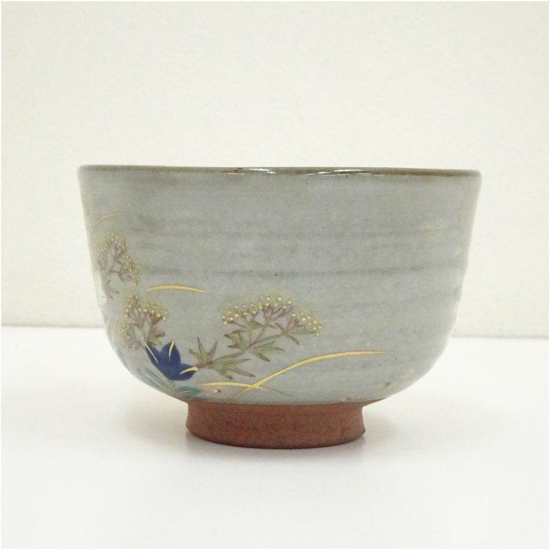 茶道具　京焼　鳴滝窯　橋本城岳造　乾山写　若菜摘み文　茶碗　共布共箱　C5725 茶道具 京焼 鳴滝窯 橋本城岳造 乾山写 若菜摘み文 茶碗 共布共