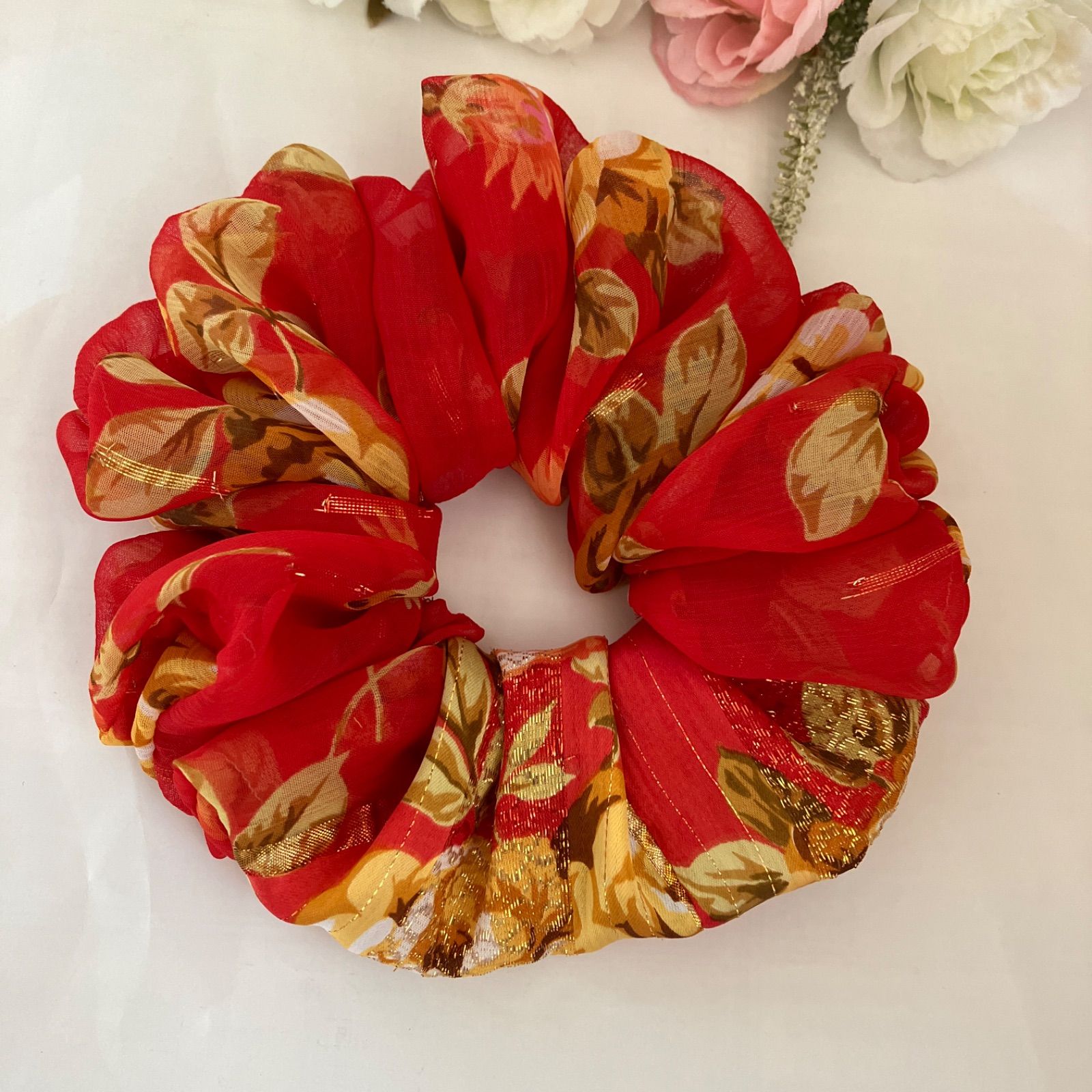 ハンドメイド シュシュ 2948（アジアンシフォン）レッド系
