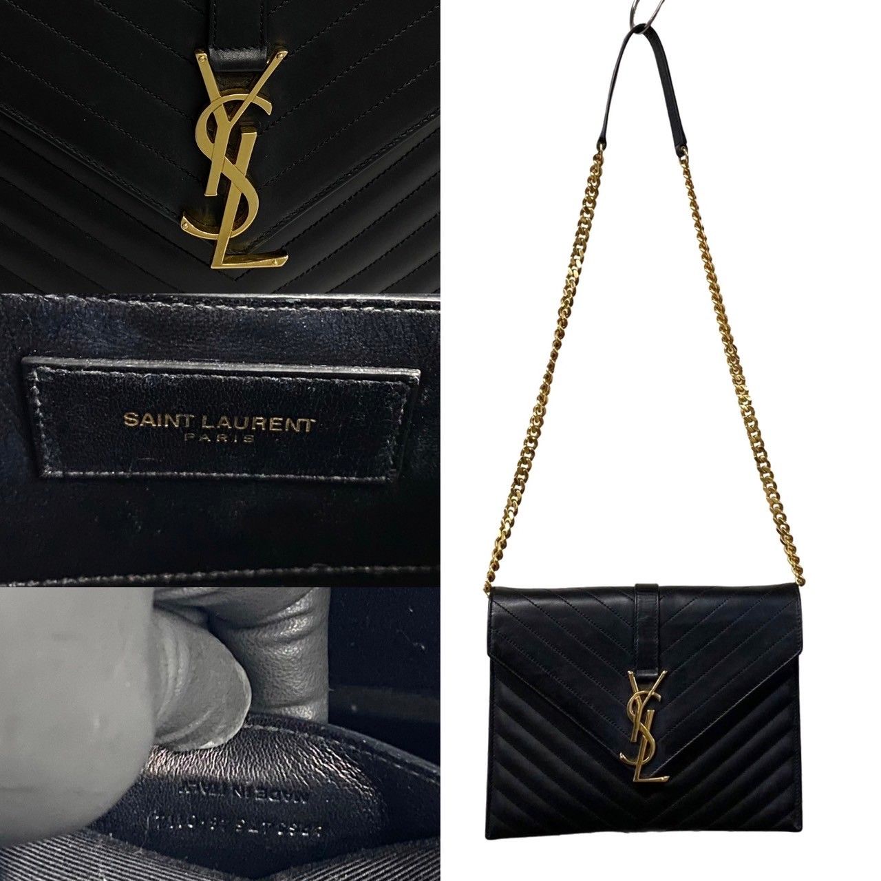 極 美品 SAINT LAURENT PARIS サンローランパリ カサンドラ ロゴ 金具 