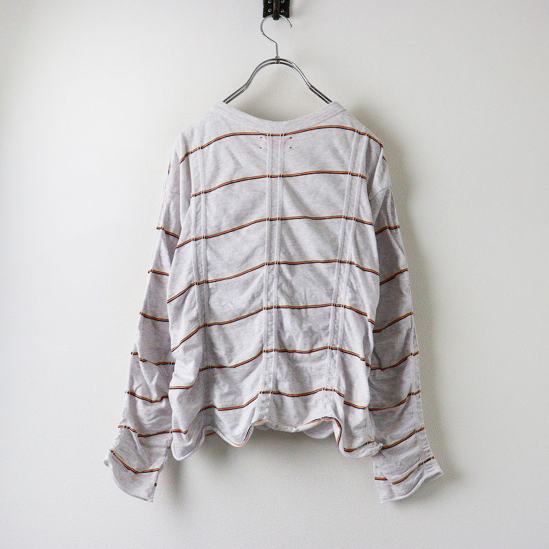 メヤメ MEYAME TUCKED JACQUARD BORDER PULLOVER タック ジャガード ボーダー プルオーバー F グレー 2400014519617