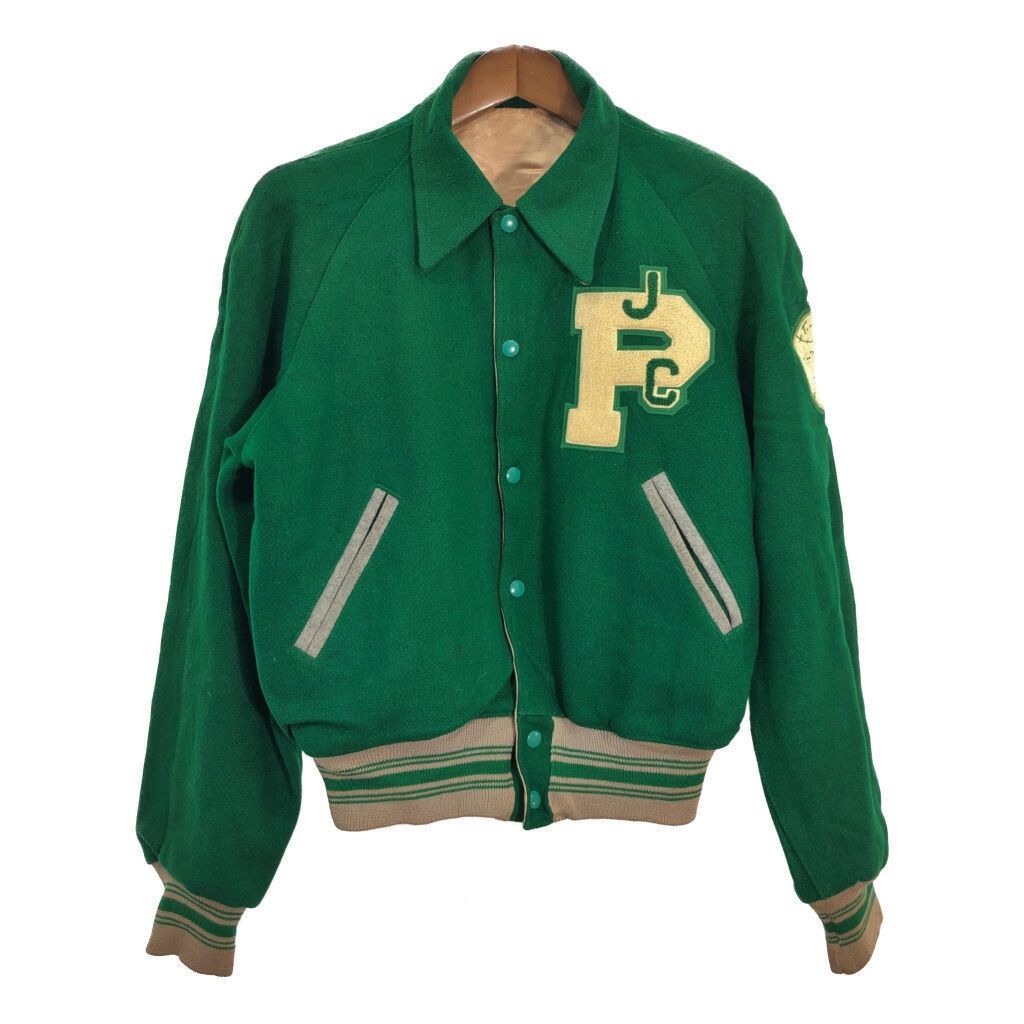 50年代 LOGANu0026WHALEY Co リバーシブル ウール スタジアムジャケット ヴィンテージ カレッジ グリーン (メンズ 40) 中古 古着 R1341