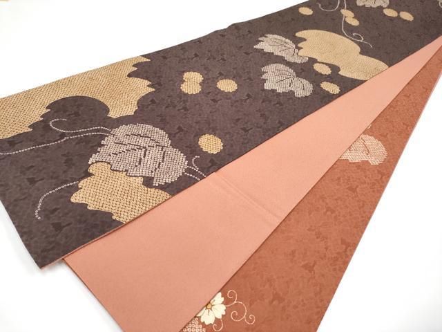平和屋着物□極上 太鼓柄袋帯 刺繍 鹿の子花唐草文 金糸 逸品
