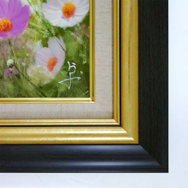 長岡卓 「なかよし（トイプードル）お花のなかで」油彩画 F4