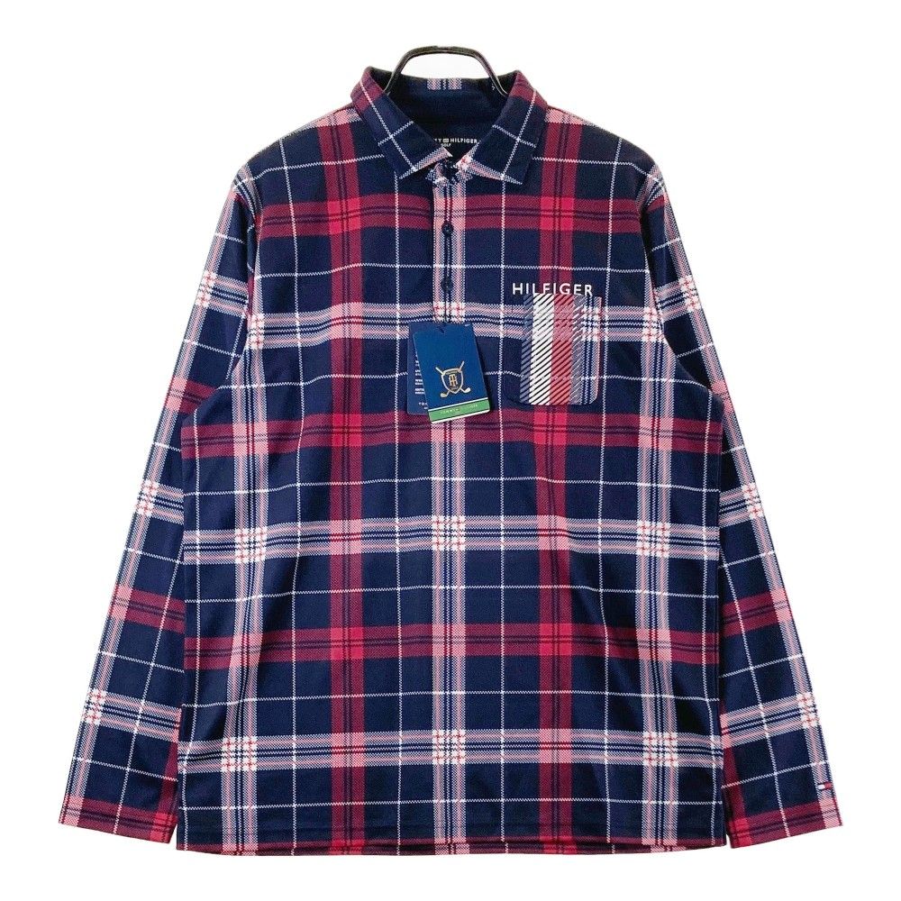 サイズ：LL TOMMY HILFIGER GOLF トミー ヒルフィガーゴルフ  長袖ポロシャツ チェック柄 ネイビー系 [240101320902]# ゴルフウェア メンズ ストスト