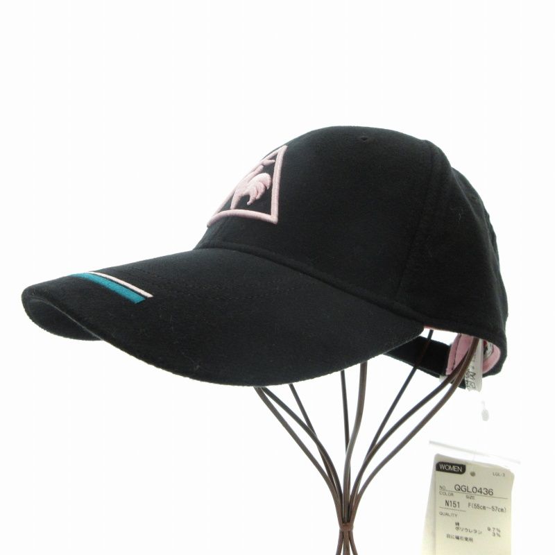 ルコックスポルティフ Le coq sportif タグ付き キャップ 帽子 ゴルフ ロゴ刺繍 黒 ブラック ピンク /GV