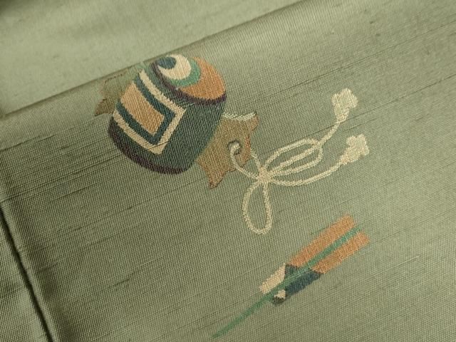 平和屋着物●京の名門・菱屋六右ェ門　紬　打ち出の小槌　扇 　正絹　逸品　未使用　CAAW7792yc 平和屋着物○京の名門・菱屋六右ェ門 紬 打ち出の小槌 扇 正絹 逸品 未