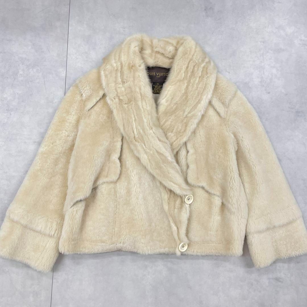 LOUIS VUITTON ルイヴィトン ファーコート ミンクファー ムートンレザー 毛皮 ショート 羊革 アイボリー 36 SIROKUMA-CORPORATION_COM
