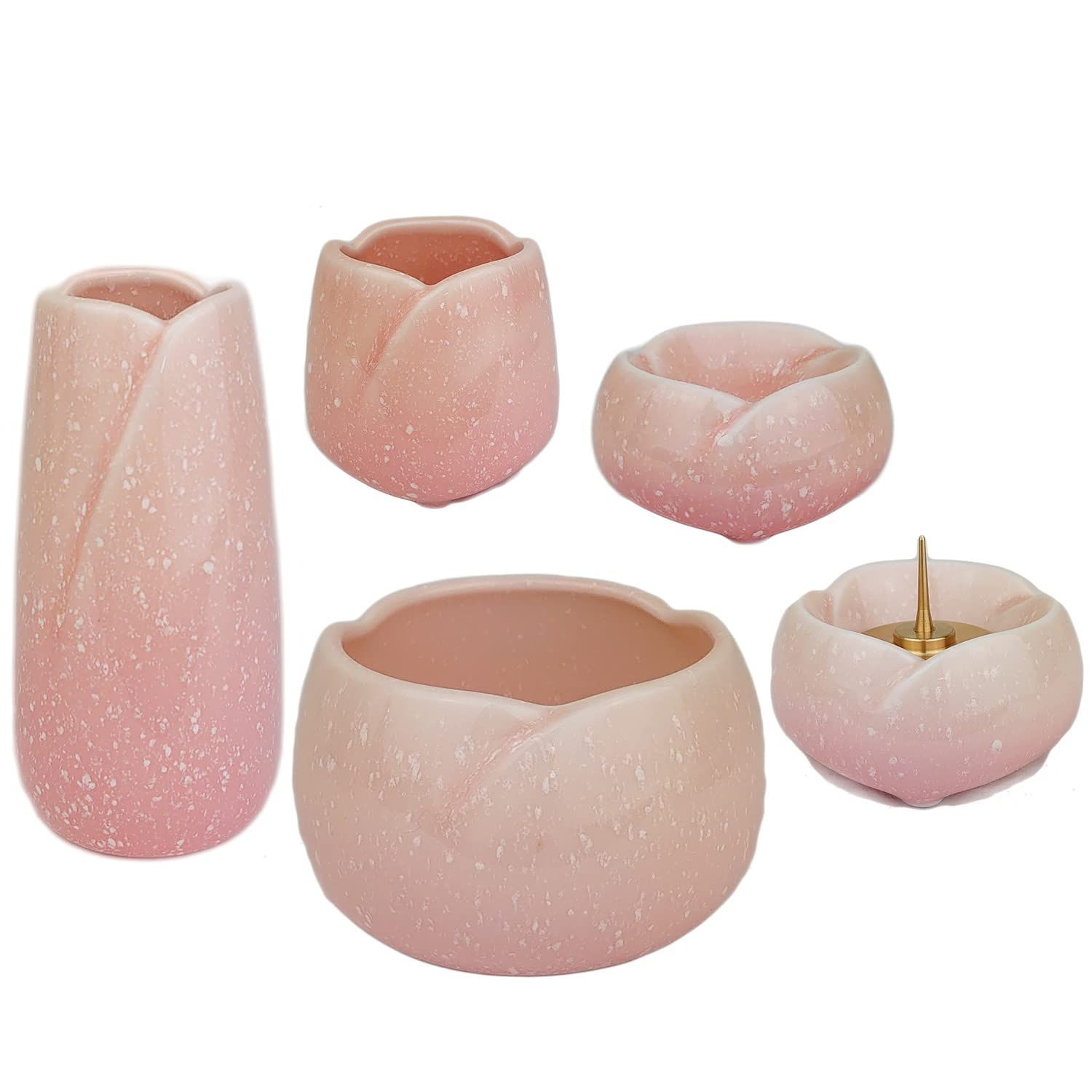香炉 ロウソク立て ピンク 仏具5点セット 花立 漆ぷろだくと