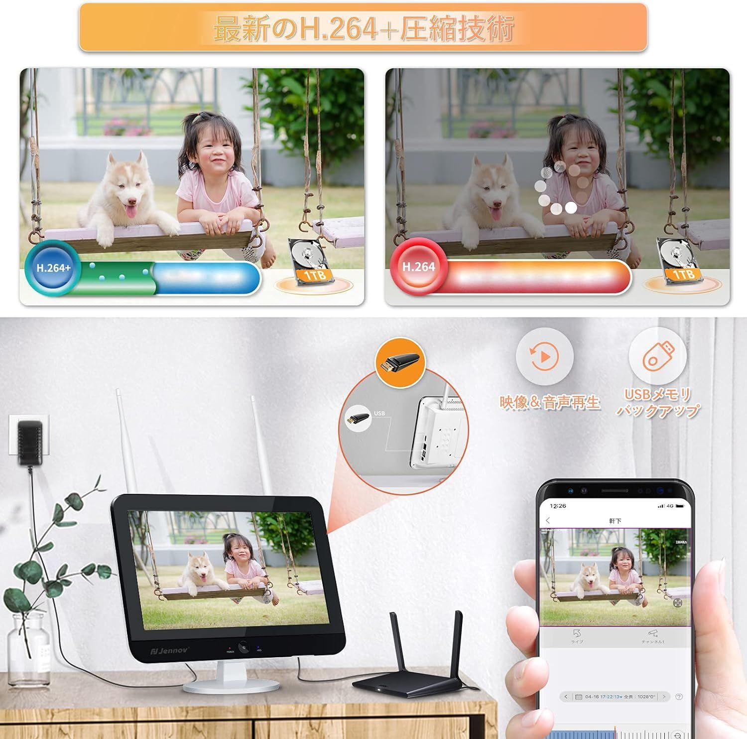 防犯カメラ ワイヤレス 屋外 500万画素 家庭用 室内 4台 wifi ドーム型 