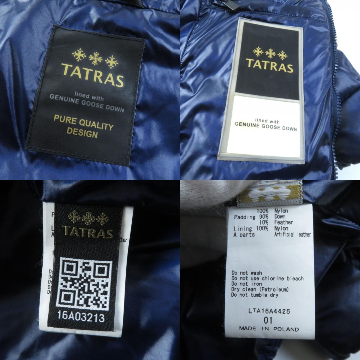 良品★TATRAS タトラス LTA16A4425 BABILA バビラ フード・ロゴワッペン付 ZIP UP ダウンコート ネイビー 1 レディース エレガント◎