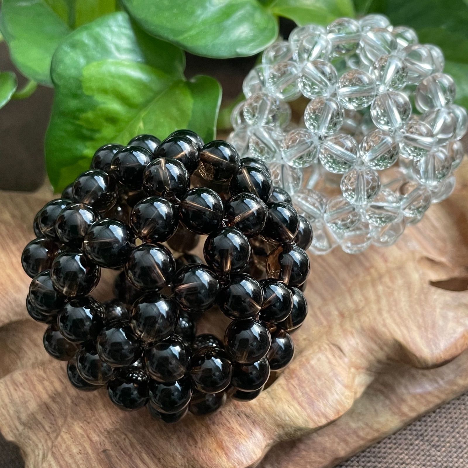 神聖幾何学フラーレン スモーキークォーツAAA ピアス 天然水晶 8mm玉