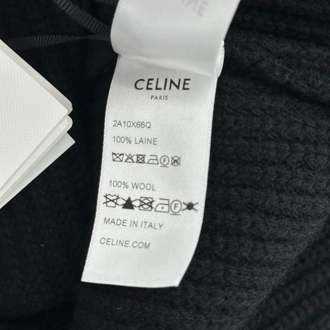 ♪ CELINE セリーヌ ウール ニット パーカー フーディ ブラック 22AW グラデーション ロゴ スパンコール タグ付き