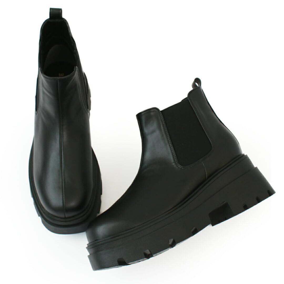 Size 24.5~25.0 cm_Color ブラックスムース ルームナイン 厚底 7㎝ ヒール ショートブーツ レディース サイドゴアブーツ 黒 チェルシーブーツ 歩きやすい kk-18015 ブラックスムース LL