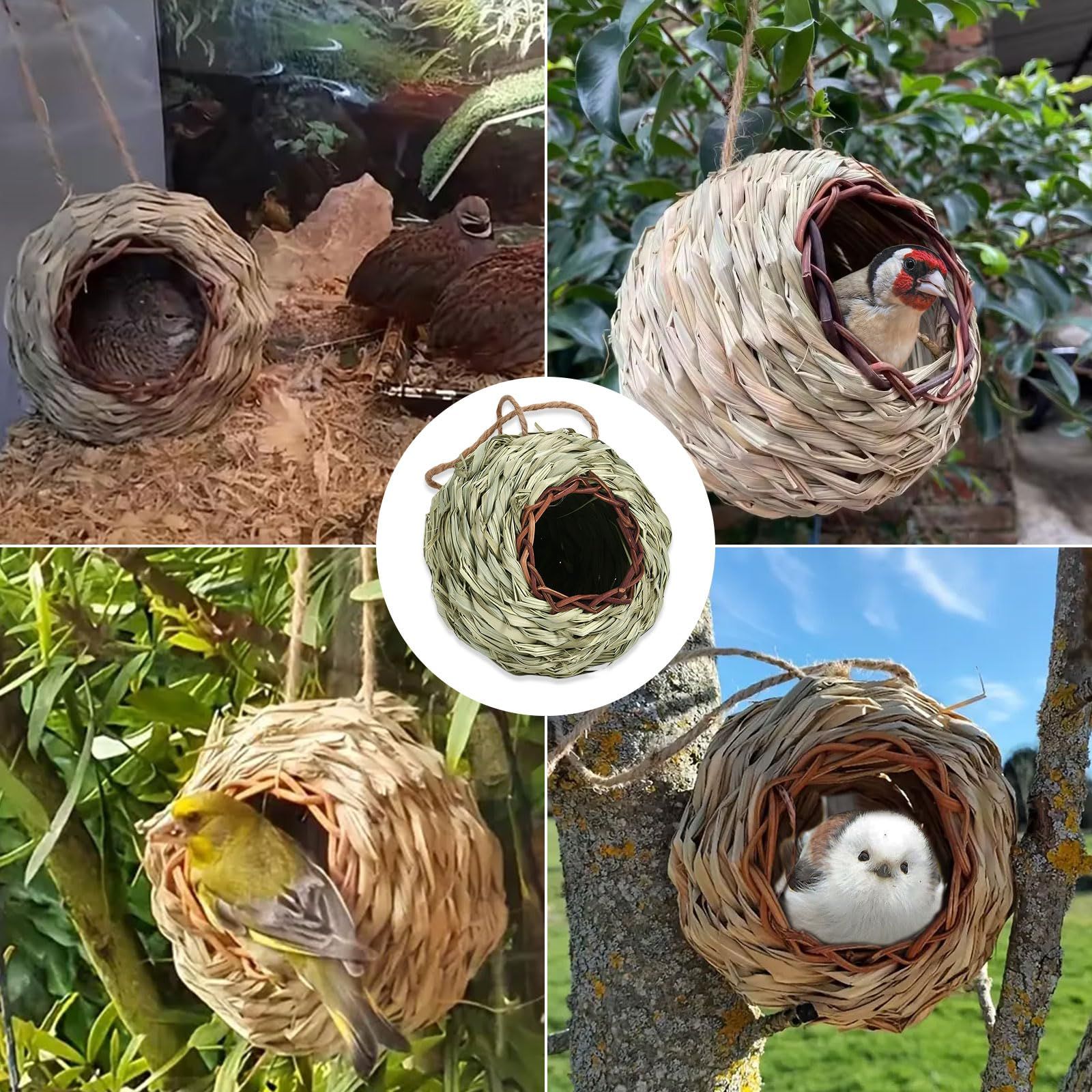 新品 鳥の巣 わら 草の巣 巣箱 手編まれた巣箱 天然わら 鳥の