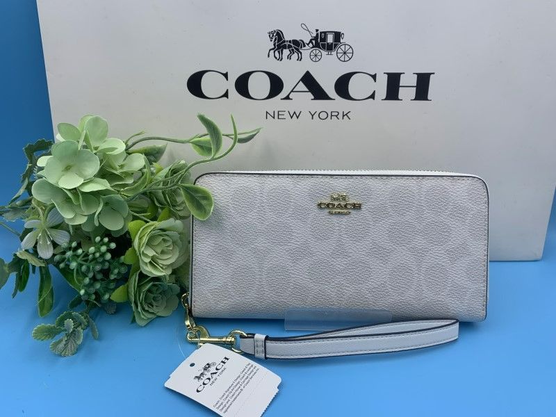 コーチ 長財布 COACH 財布 チョークグレイシャーホワイト シグネチャー アコーディオン ウォレット プレゼント 贈り物 ギフト ラウンドファスナー ロング ジップ ファッション レディース ホワイト白 新品 未使用  C4452 C061Z-25