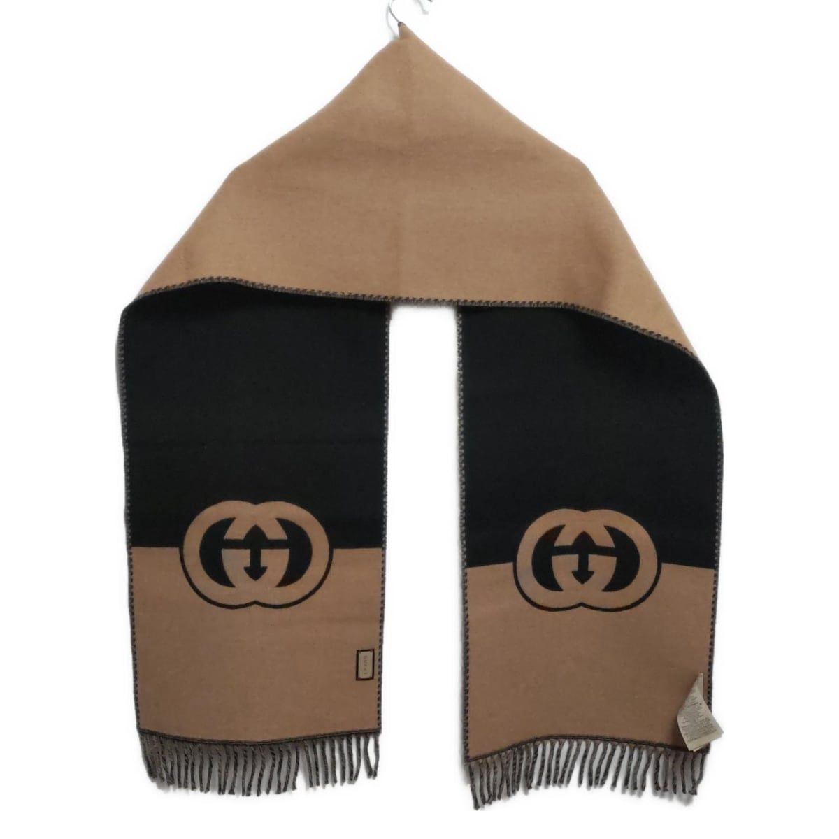 GUCCI グッチ マフラー インターロッキングGマフラー 715497 ベージュ×黒 ウール カシミヤ