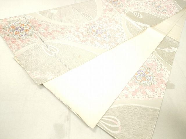 キラキラ✨唐織✨両面桜柄✨六通袋帯✨新品未使用品✨お振り袖に♥️ 六通柄袋帯 唐織 舞桜文 着物a