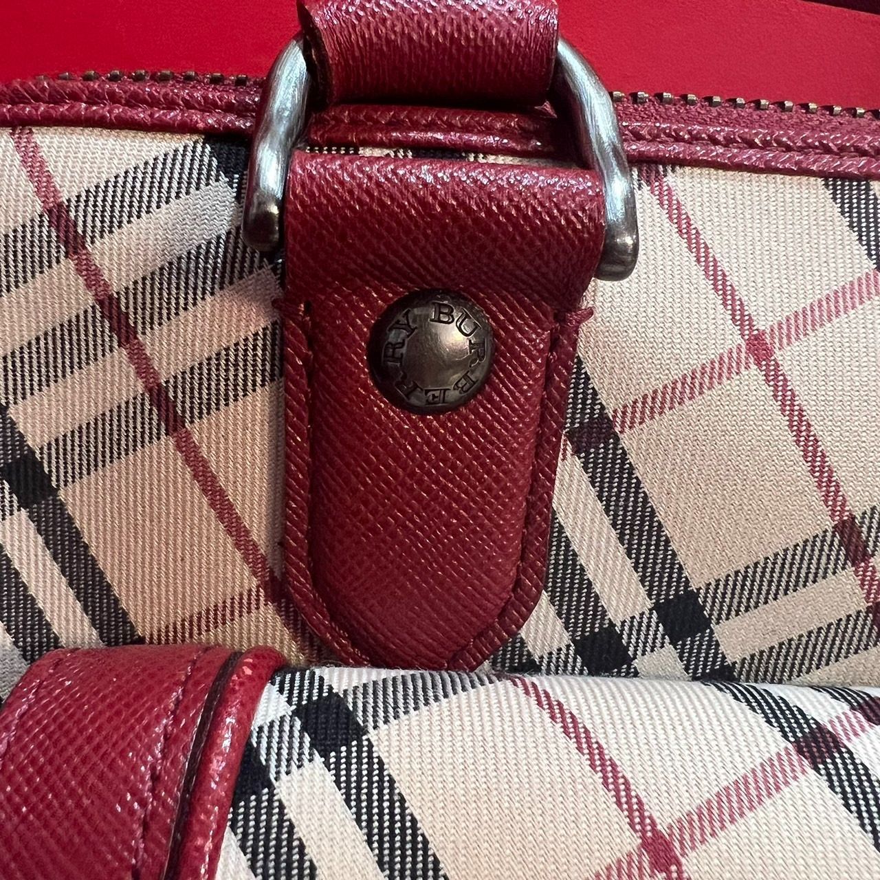 美品☆ Burberry バーバリー チェック柄ターンロックハンドバッグ ノバ