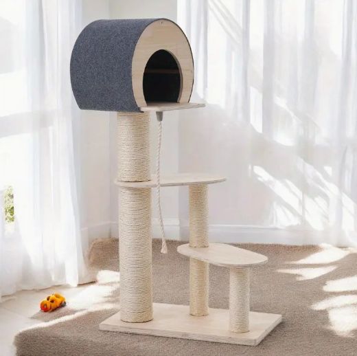 猫タワー キャットタワー キャットツリー スリム 高さ129cm 固定式 キャットタワー 上り下りしやすい 爪とぎポール 木製 かわいい 子猫 大型猫 ペット用品 おしゃれ