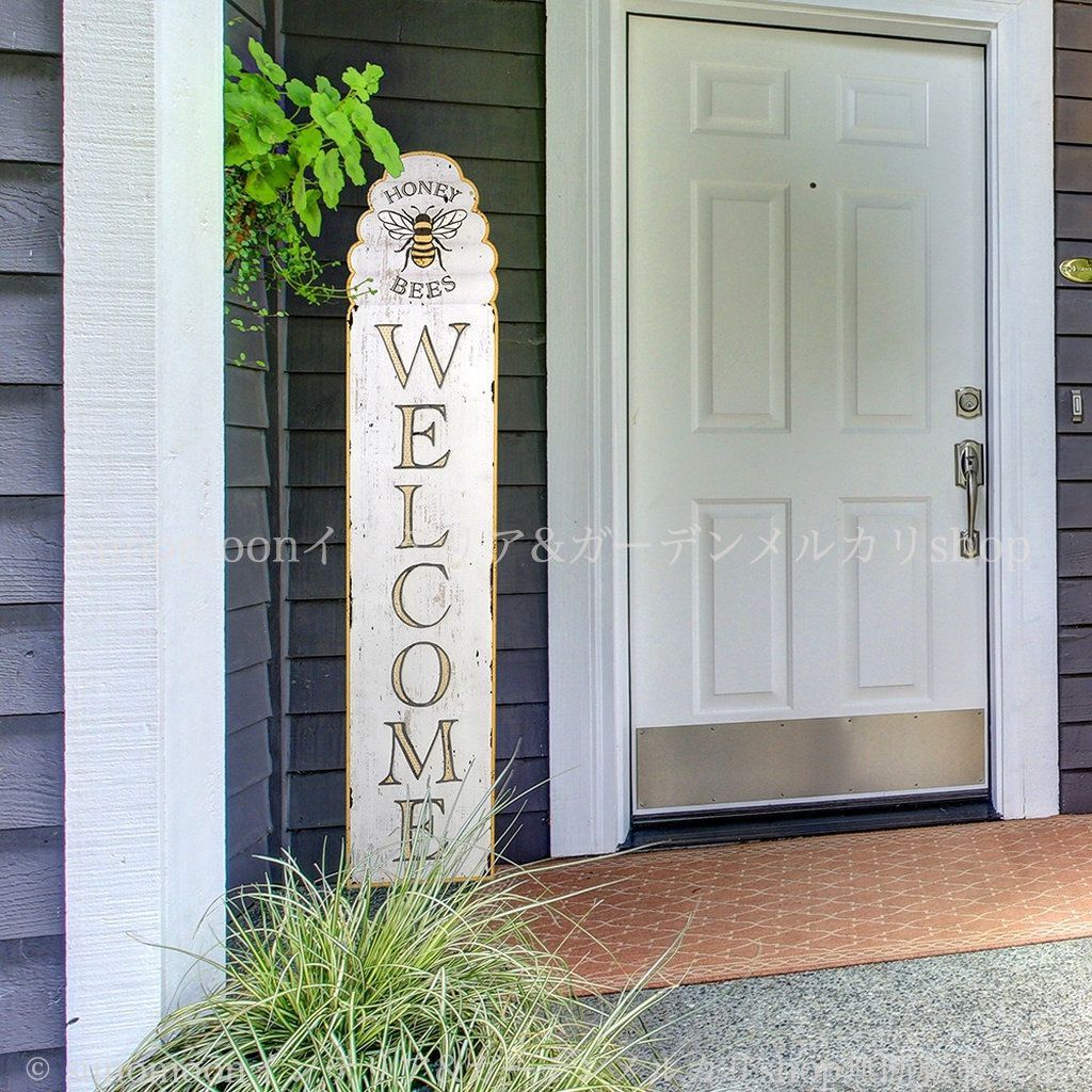 ガーデン雑貨 看板 8-14 シャビー加工 ガーデンインテリア ガーデンサイン 木材 インテリア シャビーシック おしゃれ お洒落 ヨーロッパ風 雑貨 庭の装飾 ガーデニング ウェルカムサイン ホワイト WELCOME ガーデン ヴィンテージ調 STEELWINDOWSANDDOORS_COM