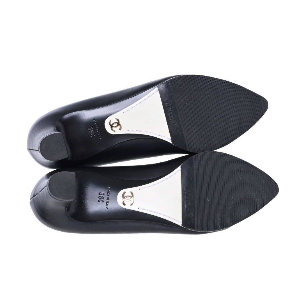 CHANEL ラムスキン ココマーク ヒールパンプス 36C ブラック シャネル