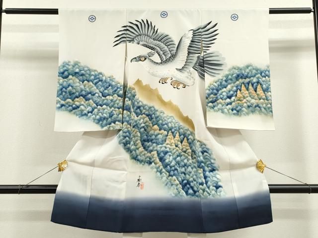 正絹 お宮参り.七五三 黒地 松に鷹兜