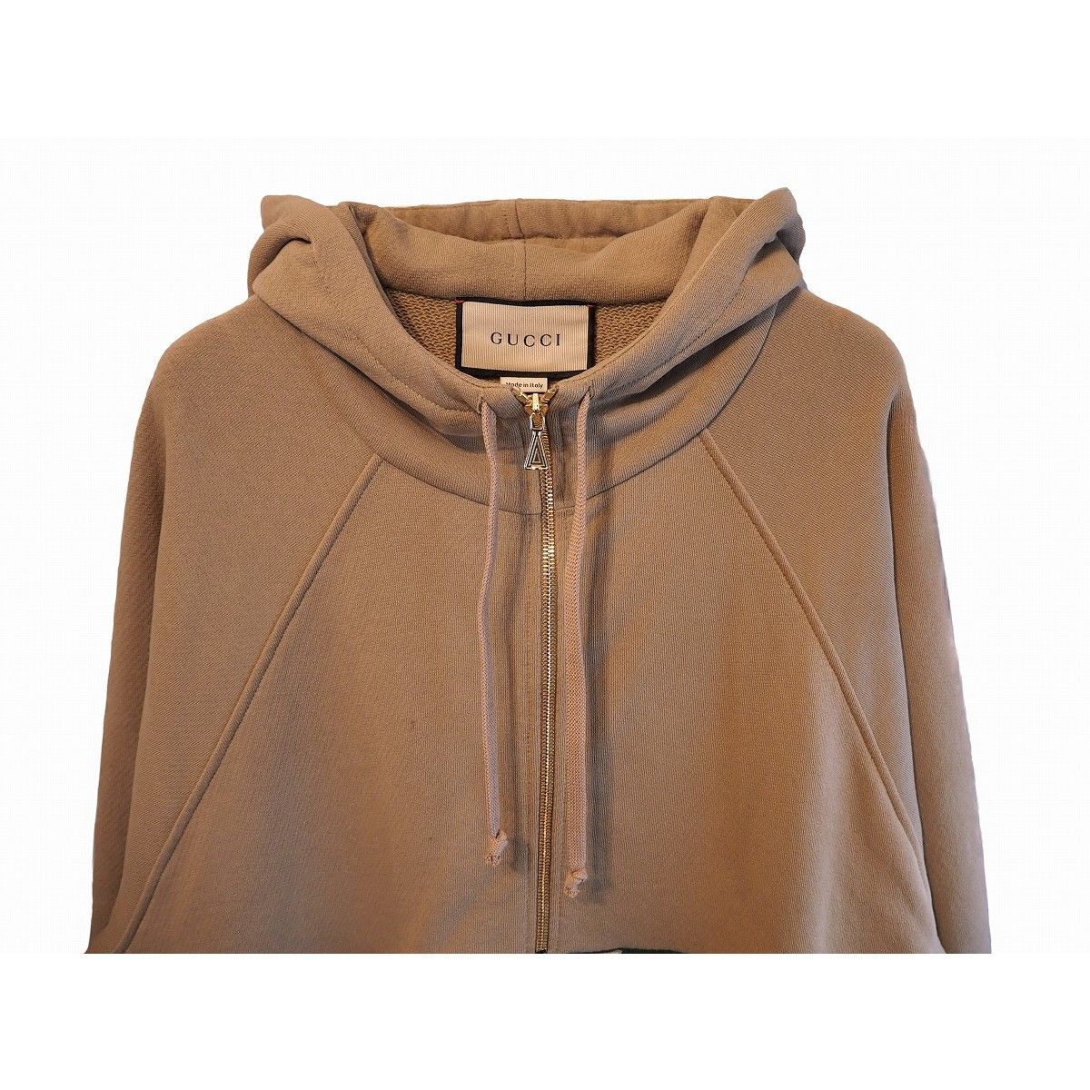 GUCCI グッチ ラベル ハーフジップ プルオーバー パーカー M ベージュ