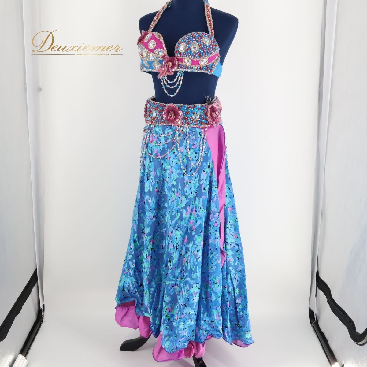 オリエンタルベリーダンス衣装 オーダー衣装 サファイアブルー ms1841