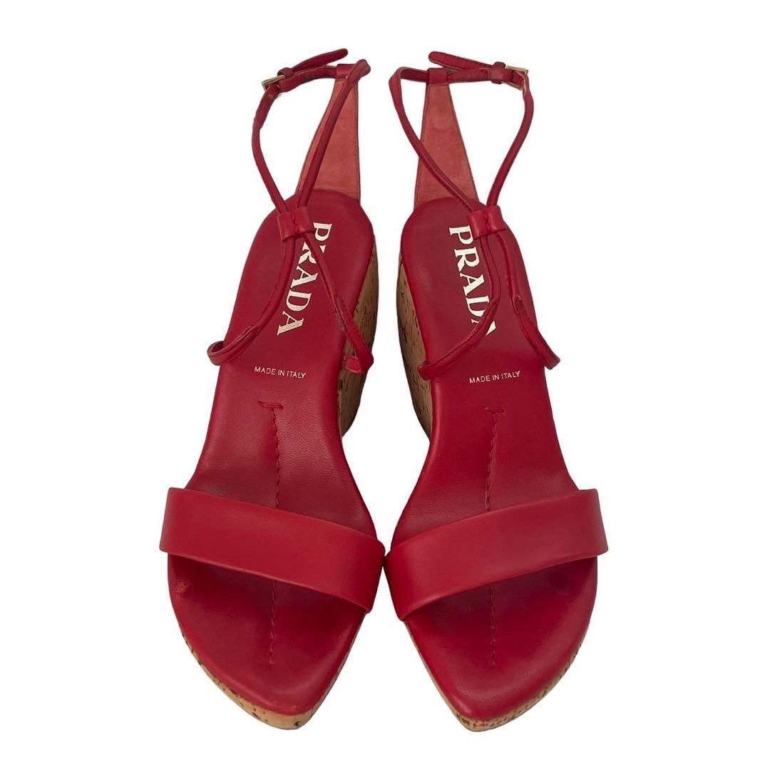 【特別セール品】 PRADA レザー フェイクコルク シューズ ヒール サンダル プラダ 靴
