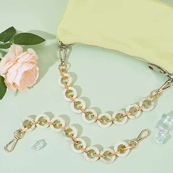 WADORN 2本 アクリル バッグ 持ち手 チェーンハンドル 長さ30cm ショートハンドル ストラップ 交換用( ホワイト)