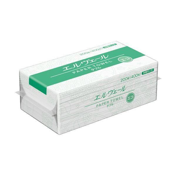 まとめ 大王製紙 エルヴェール ペーパータオルエコ ダブル 中判 200組 1パック ×50セット