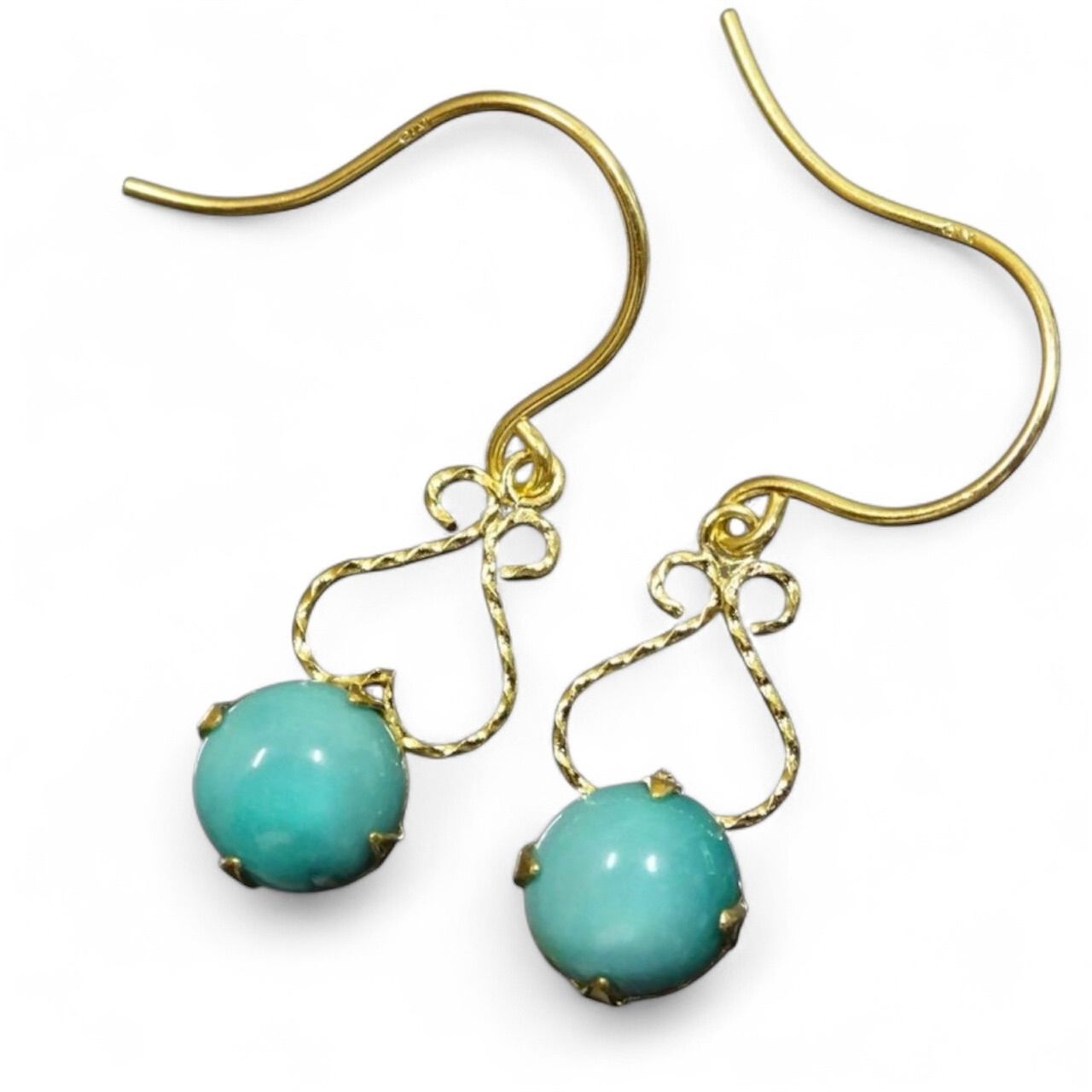 18金 K18 ゴールド GOLD 750 天然ターコイズ ぶら下がり ハート デザイン ピアス 両耳 総重量約0.63g ジュエリー 宝石 天然石 貴金属 レディース 普段使い