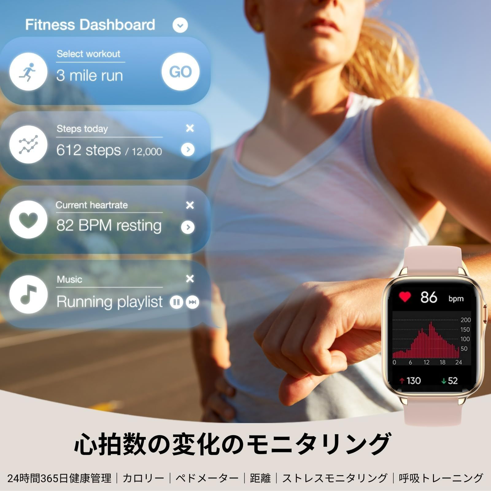 新着商品】歩数計 スポーツウォッチ 3ATM防水 レディース スマート