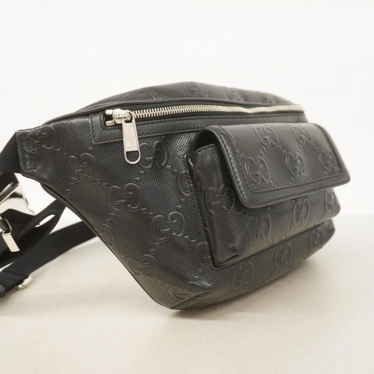 5ic2855 グッチ ボディバッグ GGエンボス 645093 レザー ブラック シルバー金具 メンズ