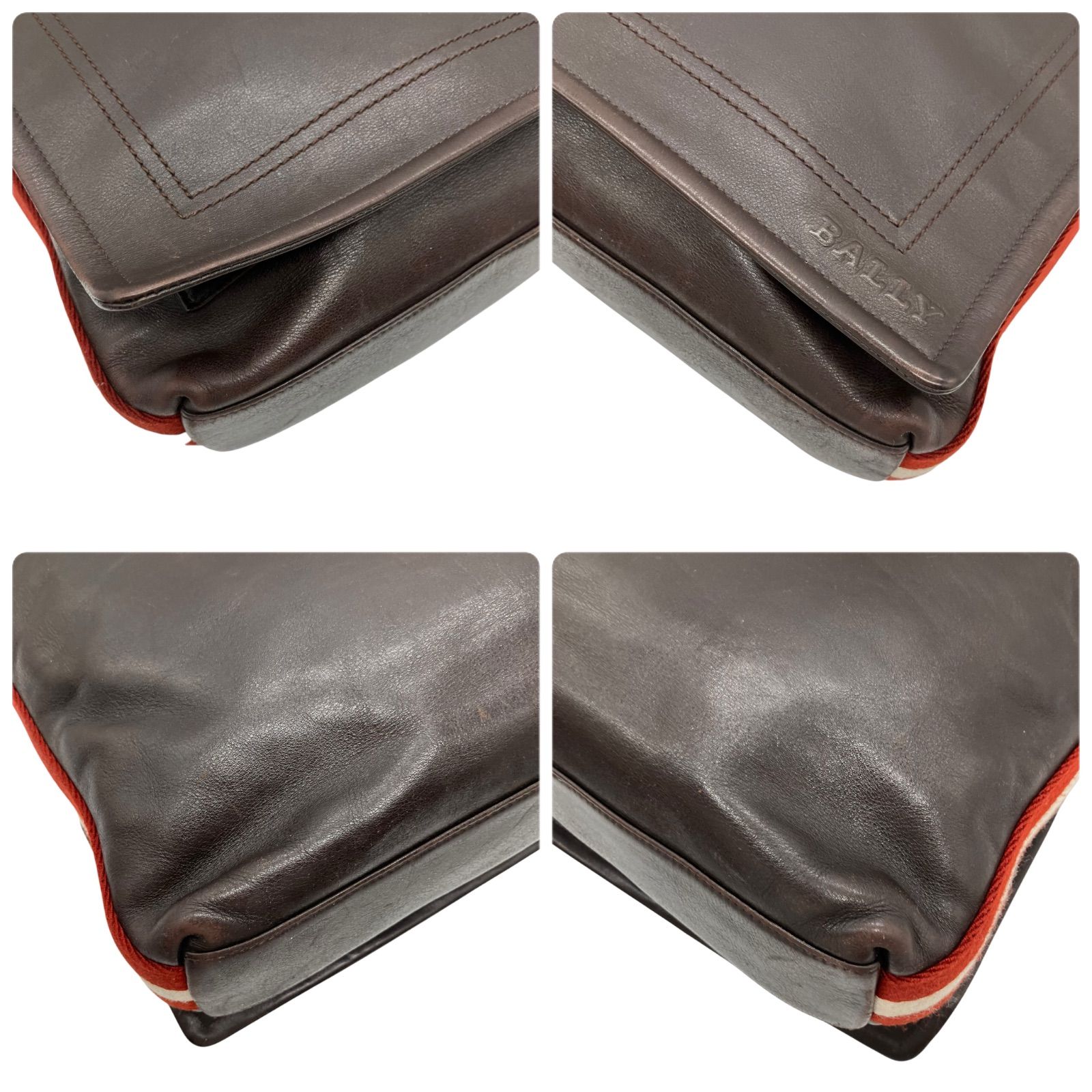 BALLY トレスポ メッセンジャーバッグ ダークブラウン レッド 1408 BALLY トレスポ メッセンジャーバッグ ダークブラウン レッド