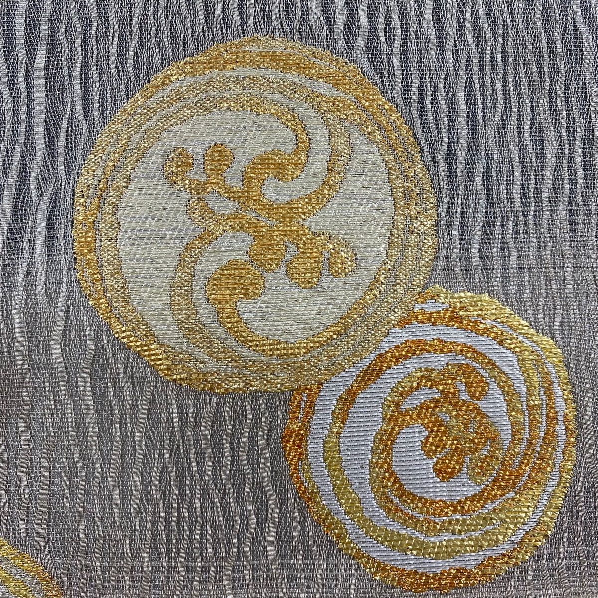 袋帯 美品 名品 落款 波頭 金銀糸 箔 銀色 六通 正絹 【中古