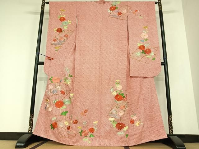 平和屋着物●豪華振袖 駒刺繍 絞り 扇面花文 金銀糸 正絹 AABB6578zg