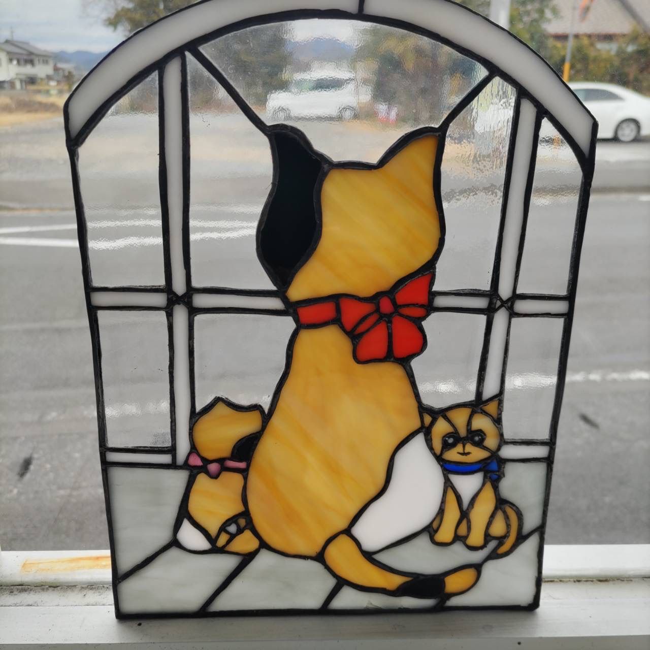 猫のカップル キャット ステンドグラス アートガラス インテリア-