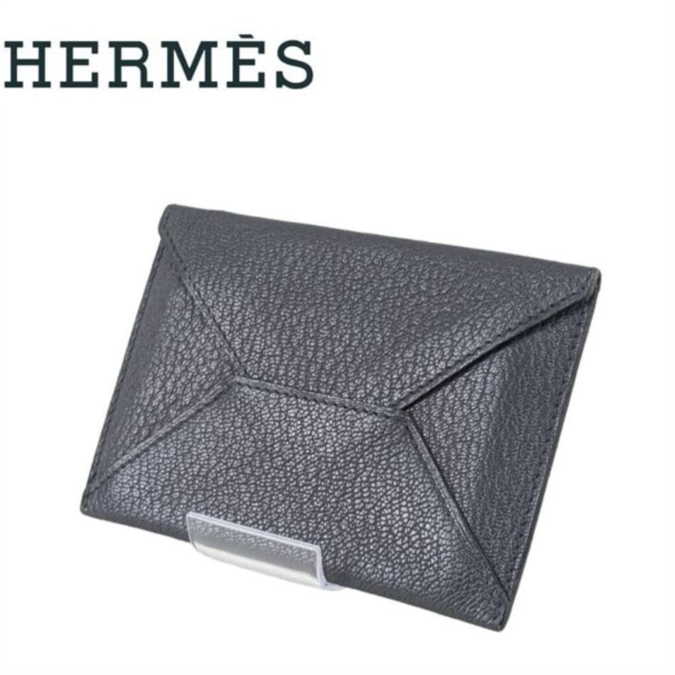 ★☆オープニング価格★☆　オシャレ【美品】 HERMES エルメス　エンベロープ　シェブルミゾル　MM　名刺入れ　カードケース　ブラック　黒色　レザー　メンズ