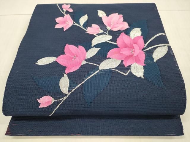 平和屋着物＊夏物 京の名門 じゅらく謹製 八寸名古屋帯 枝花文 銀糸