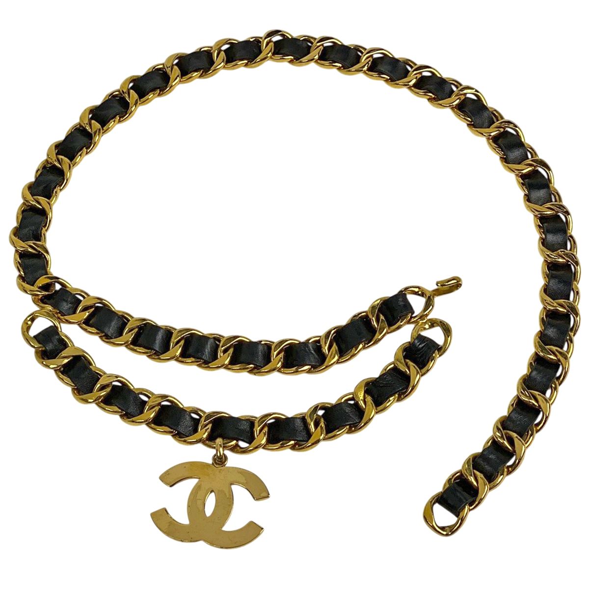 シャネル CHANEL ココマーク チェーン ベルト 2連 ベルト GP ブラック ゴールド レディース