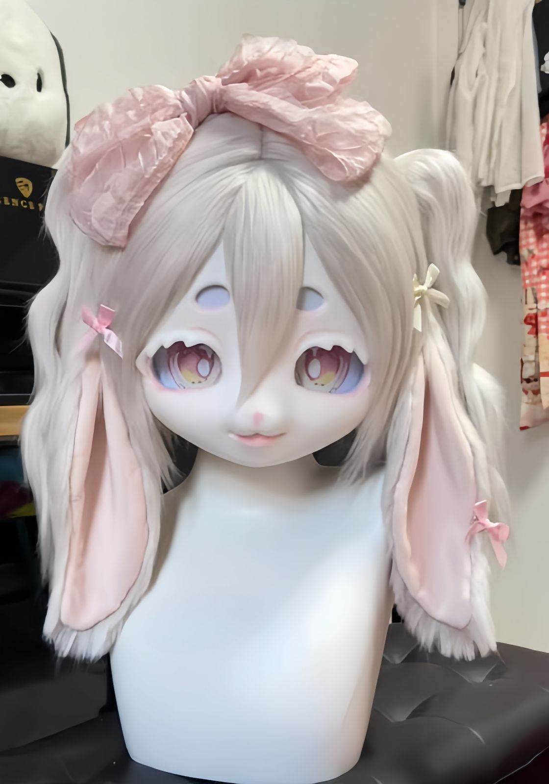 着ぐるみヘッド kigurumi NO.163 うさぎ 垂れ耳 ピンク ファースーツ 全頭ヘッド ケモノ マスク ぬいぐるみ コスプレ コスチューム 一点物