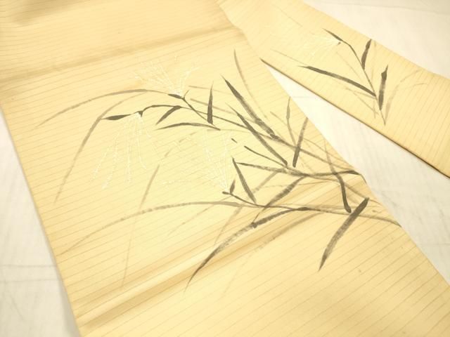 平和屋着物*夏物 絽塩瀬 九寸名古屋帯 手描き 草葉文 正絹 DAAY8019cm