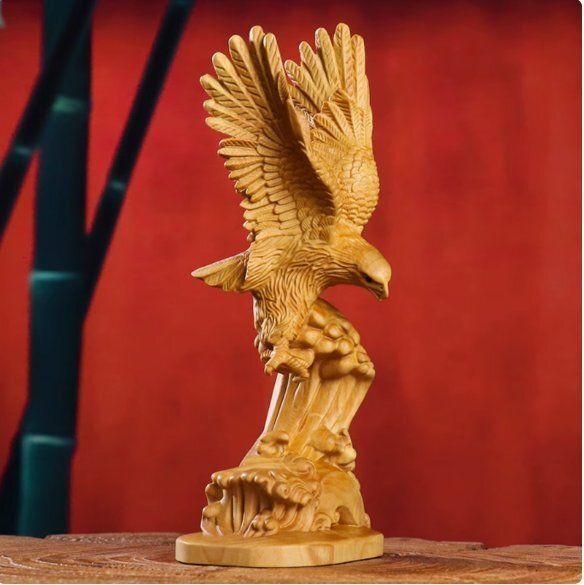 黄楊木彫り大展宏図鷹大鵬展翅工芸品家居書斎オフィス机上装飾置物